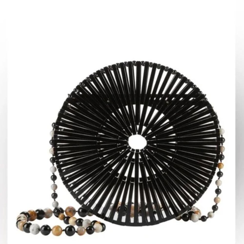 Cult Gaia Circular Black Crossbody Bag with Beaded Strap